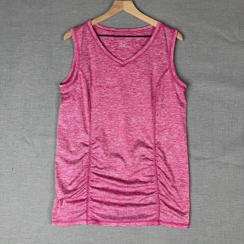 Christopher & Banks Womens Top Size XL Sleeveless Rouched Pink V‎ Neck Athletic